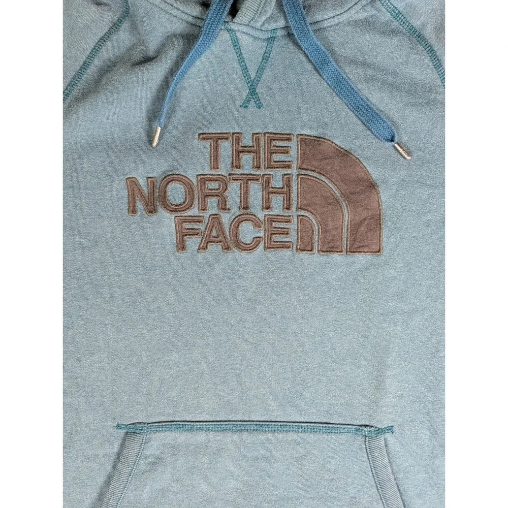 The‎ North Face Mens Pullover Hoodie Heathered Teal Blue Embroidered Logo Fleece